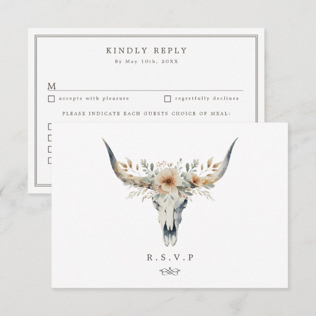 Western country longhorn wedding meal choices RSVP (Front/Back)