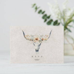 Western country longhorn wedding meal choices RSVP Card