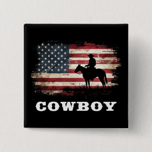 Western Country Men Rodeo Southern Retro Cowboy 15 Cm Square Badge