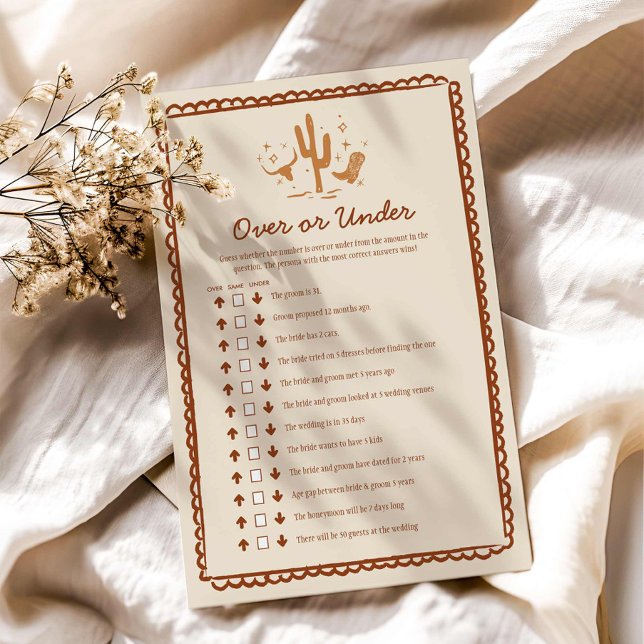 Western Country Over or Under Bridal Game (Rustic Country Over or Under Bridal Shower Game)