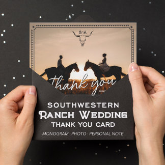 Western Country Photo Wedding Rustic Note Thank You Card