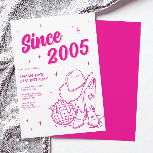 Western Country Pink Disco 21st Birthday Party Invitation (Western Country Pink Disco 21st Birthday Party Invitation)