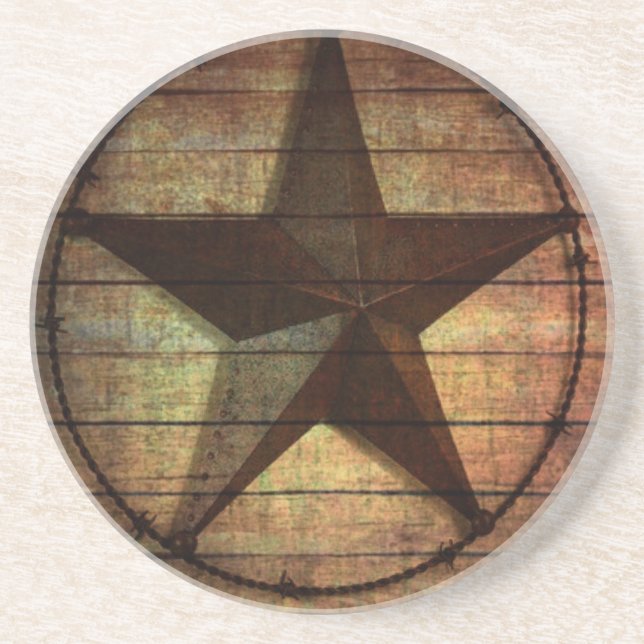 Western Country Primitive Barn Wood Texas Star Coaster (Front)