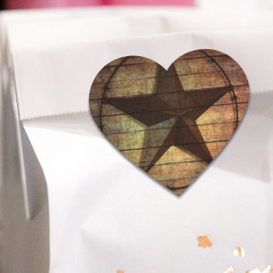 Western Country Primitive Barn Wood Texas Star Heart Sticker