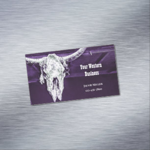 Western Country Purple White Rustic Bull Cow Skull Magnetic Business Card