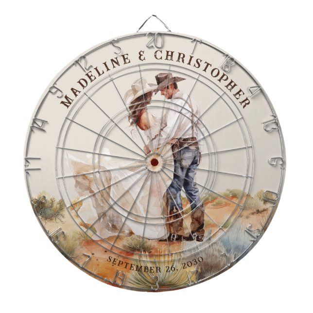Western Country Ranch Wedding Dartboard (Front)