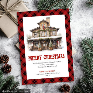 Western Country Red Plaid Holiday Greeting Card