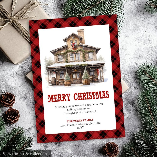 Western Country Red Plaid Holiday Greeting Card (Western Country Red Plaid Holiday Greeting Card)