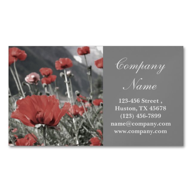 Western Country Red Poppy Florist Aromatherapy Magnetic Business Card (Front)