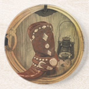 Western Country Rodeo cowboy boot Lasso Rope Coaster