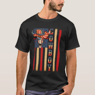 Western Country Rodeo Southern Retro USA Flag Cowb T-Shirt