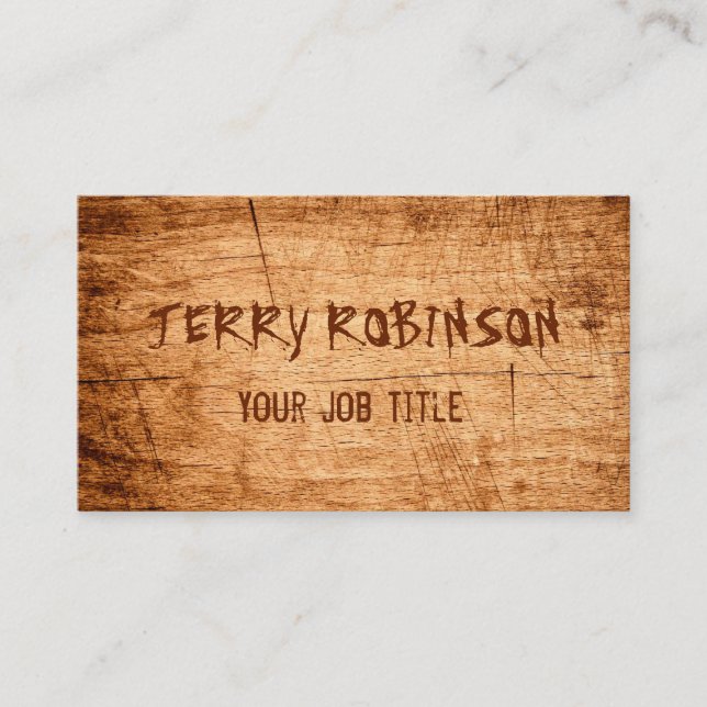 Western Country Rustic Scratched Wood Grain Business Card (Front)