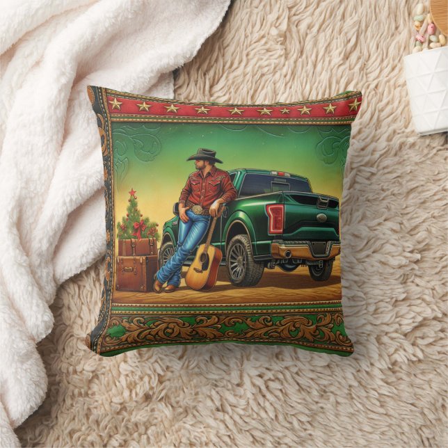 Western Country Singer Guitar and Truck Christmas Cushion (Blanket)