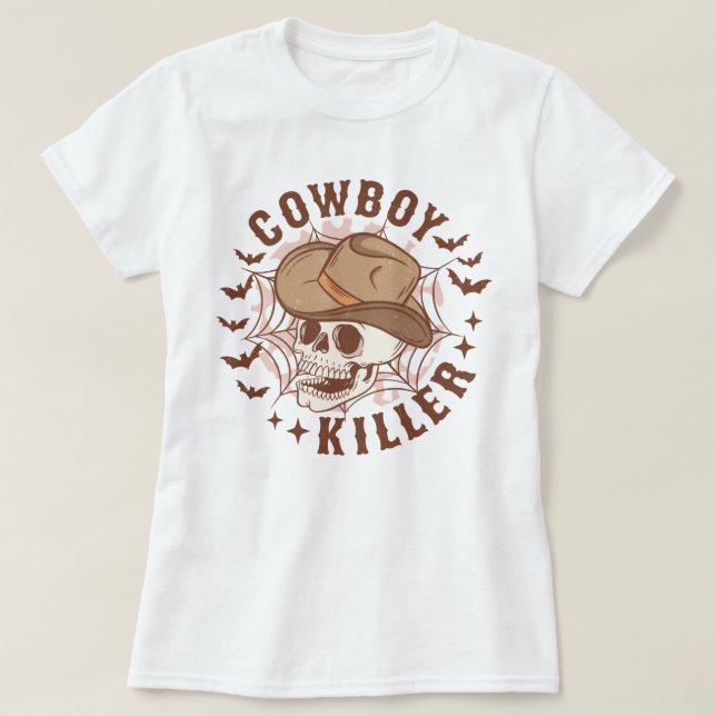 Western Country Skeleton Cowboy Killer Halloween T-Shirt (Design Front)