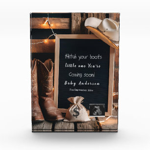 Western country style pregnancy announcement photo block