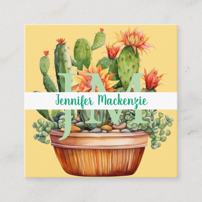 Western Country Succulent Cacti Cactus Square Business Card (Front)