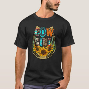 Western Country Sunflowers Cowhide Serape Horsesho T-Shirt