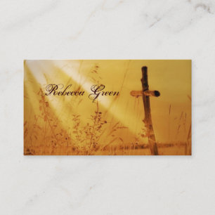 western country sunrise Christian wooden cross Business Card