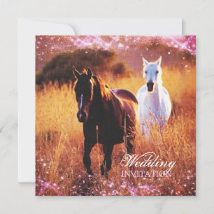 western country sunset horse themed wedding invitation