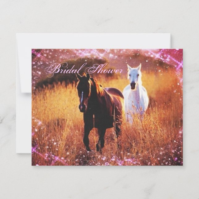 western country sunset horse themed wedding invitation (Front)
