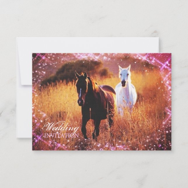 western country sunset horse themed wedding invitation (Front)