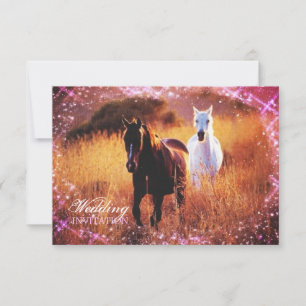 western country sunset horse themed wedding invitation