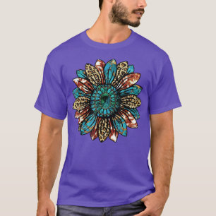 Western Country Teas Cowgirl Turquoise Cowhide Sun T-Shirt