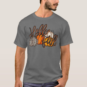 Western Country Teas Farm Hello Fall Leopard Pumpk T-Shirt