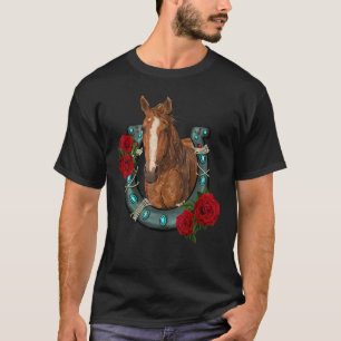 Western Country Texas Cowgirl Floral Horseshoe Hor T-Shirt