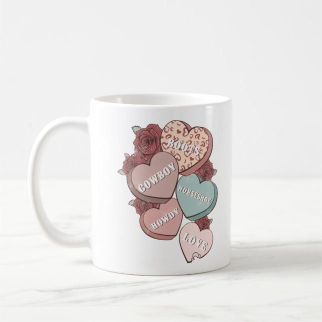 Western Country Valentine's Day Hearts Coffee Mug (Left)