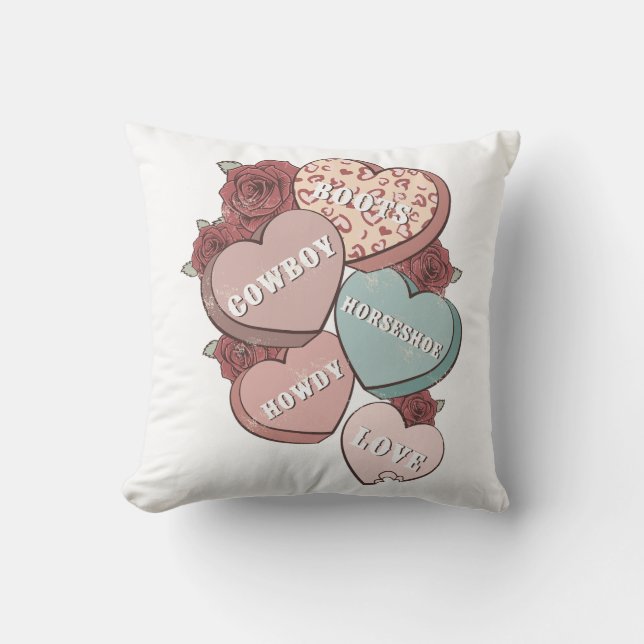 Western Country Valentine's Day Hearts Cushion (Front)