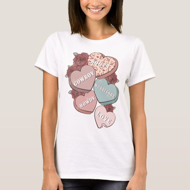 Western Country Valentine's Day Hearts T-Shirt (Front)