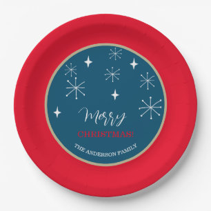 Western Country Village Snow Christmas Paper Plate