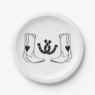 Western Country Wedding Rustic Cowboy Black Paper Plate