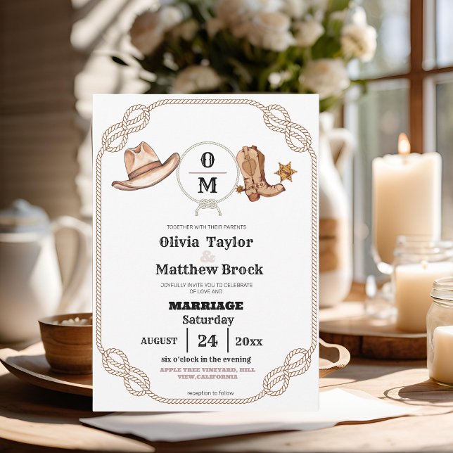 Western Country Wedding Rustic Cowboy Monogram Invitation (Creator Uploaded)