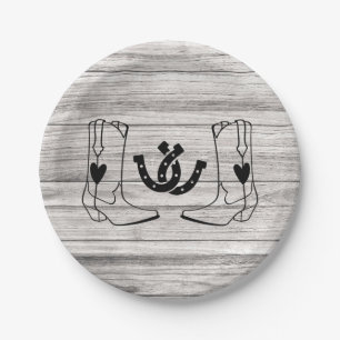Western Country Wedding Rustic Cowboy Wood Paper Plate