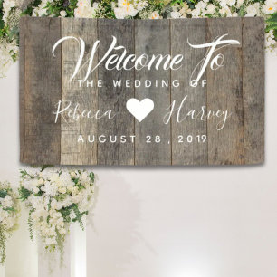 western country woodgrain barn wedding banner