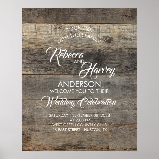 western country woodgrain barn wedding welcome poster (Front)