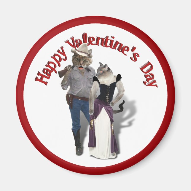 Western Couple Cowboy Cat Magnet (Front)