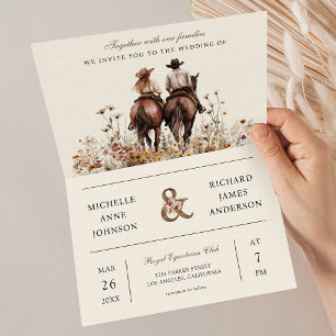 Western Couple Riding Horse All in One Wedding Invitation