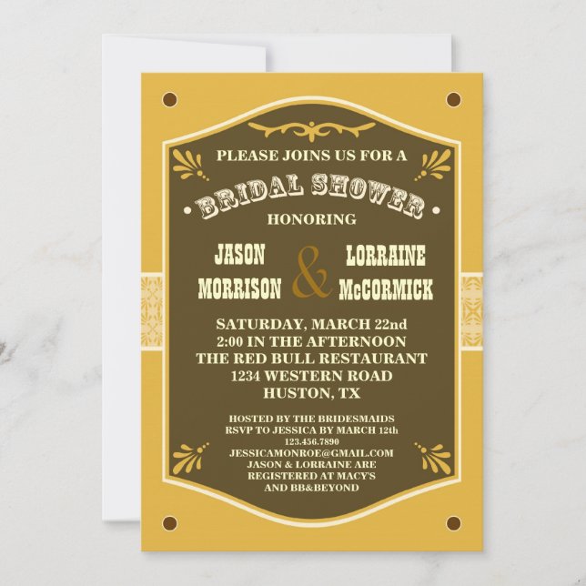 Western Couple's Bridal Shower Invitation (Front)