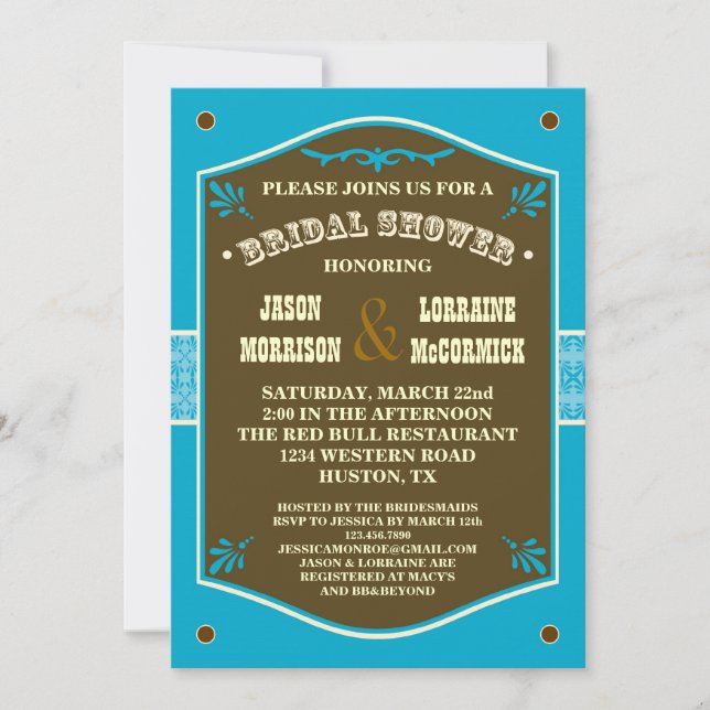 Western Couple's Bridal Shower Invitation (Front)
