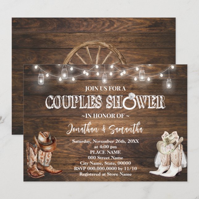 Western Couples Shower Country Barn Wedding Shower Invitation (Front/Back)
