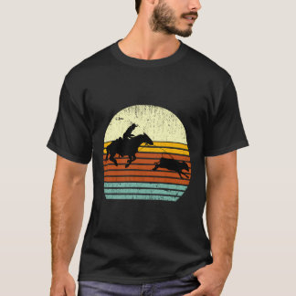 Western Cow Horse Calf Roping Retro Sun Style T-Shirt