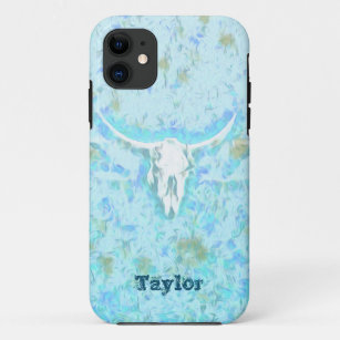 Western Cow Skull Blue Teal Floral Girly Cowgirl Case-Mate iPhone Case