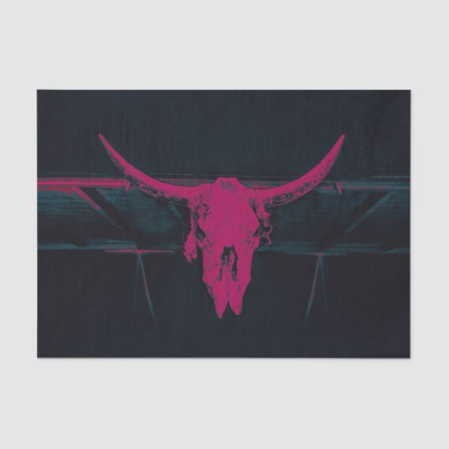 Western Cow Skull Fuchsia Pink Grey Grunge Texture Tissue Paper (Front)