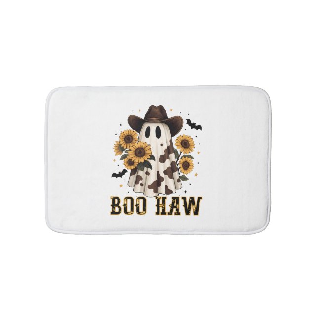 Western Cow Spot Spooky Ghost Boo Haw Bath Mat (Front)