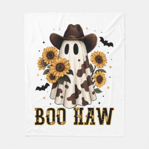 Western Cow Spot Spooky Ghost Boo Haw Fleece Blanket
