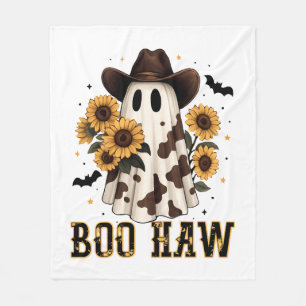 Western Cow Spot Spooky Ghost Boo Haw Fleece Blanket