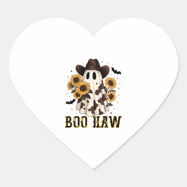 Western Cow Spot Spooky Ghost Boo Haw Heart Sticker (Front)